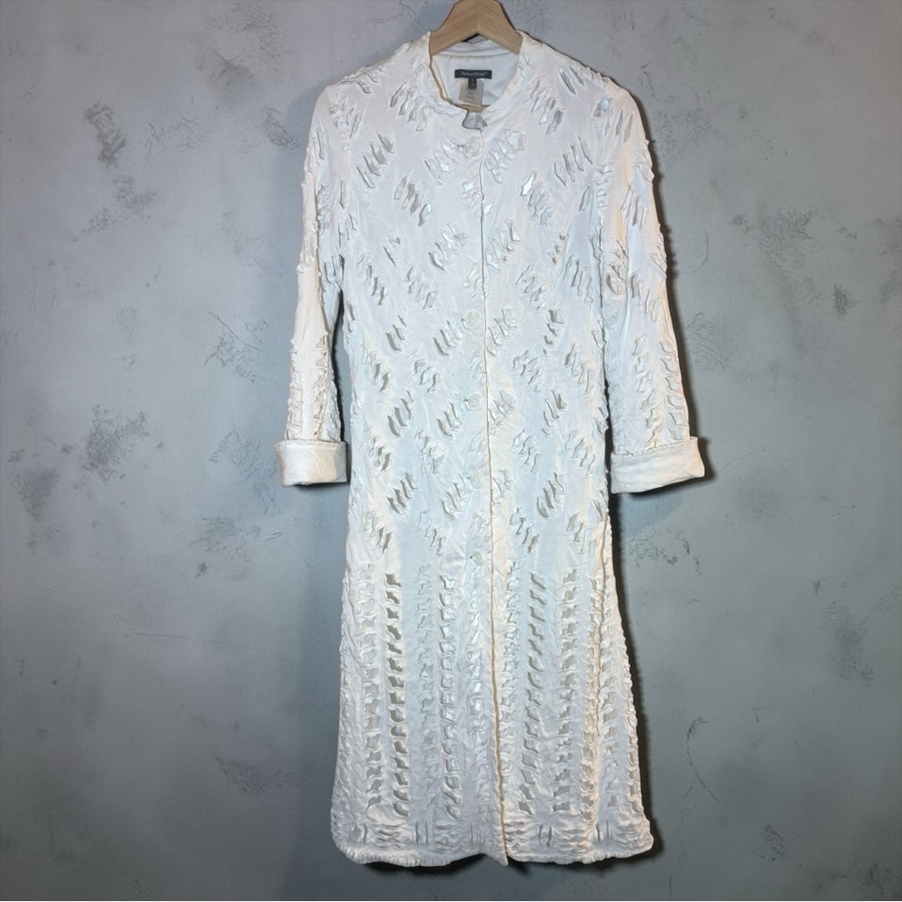 Samuel Dong White Button Up Lace Eyelet Tunic Size S Women’s - Picture 6 of 7